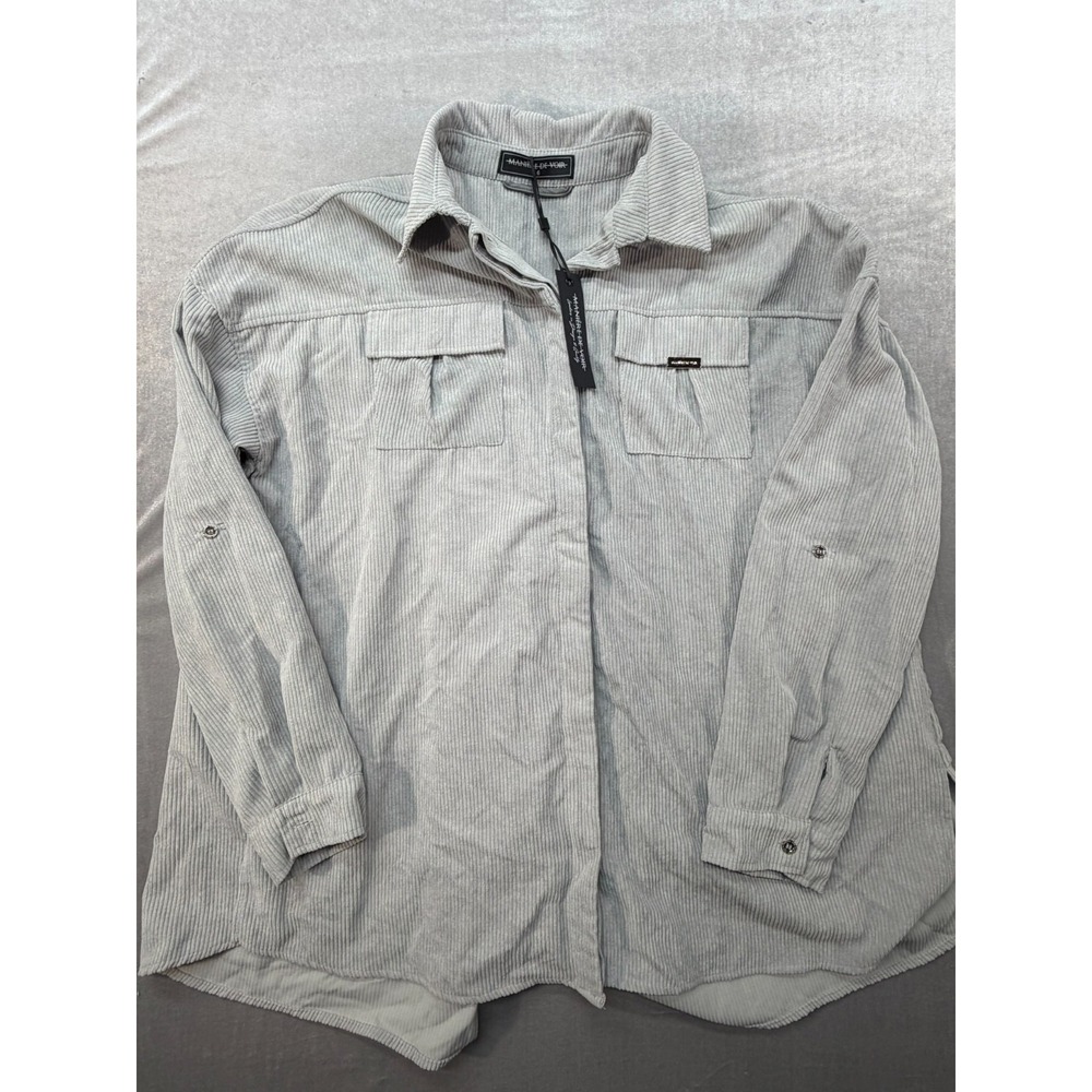 New Maniere De Voir Women Long Sleeve Button Up Shirt Gray Size 16